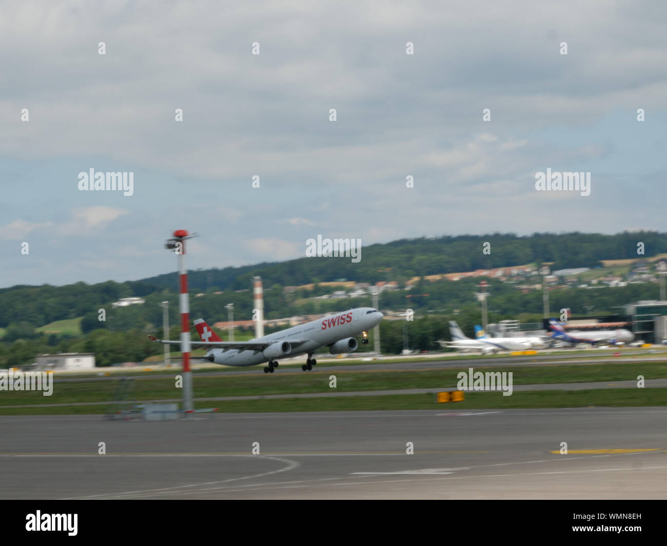 Swiss international Airlines airplane rotation out of Zurich airport ...