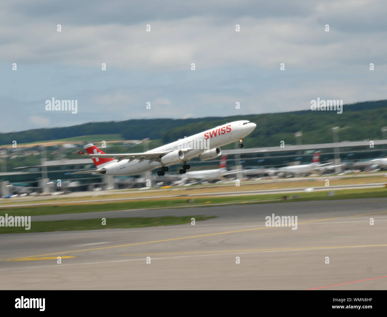 Swiss international Airlines airplane rotation out of Zurich airport ...
