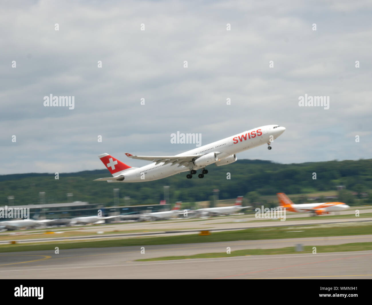 Swiss international Airlines airplane rotation out of Zurich airport ...