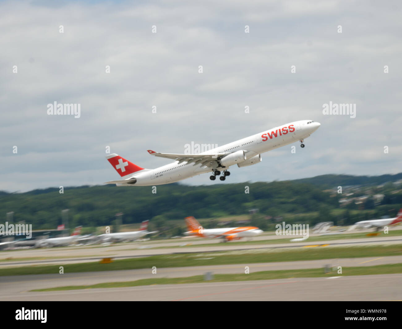 Swiss international Airlines airplane rotation out of Zurich airport ...
