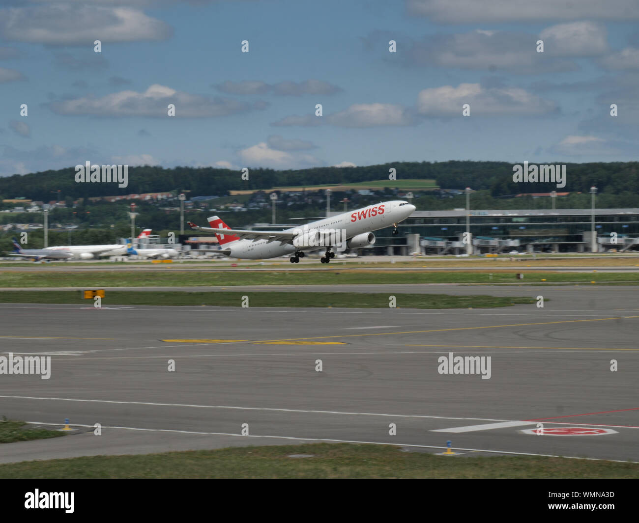 Swiss international Airlines airplane rotation out of Zurich airport ...