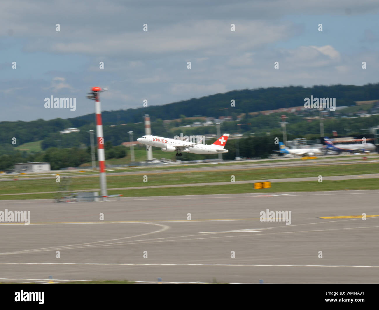 Swiss international Airlines airplane rotation out of Zurich airport ...
