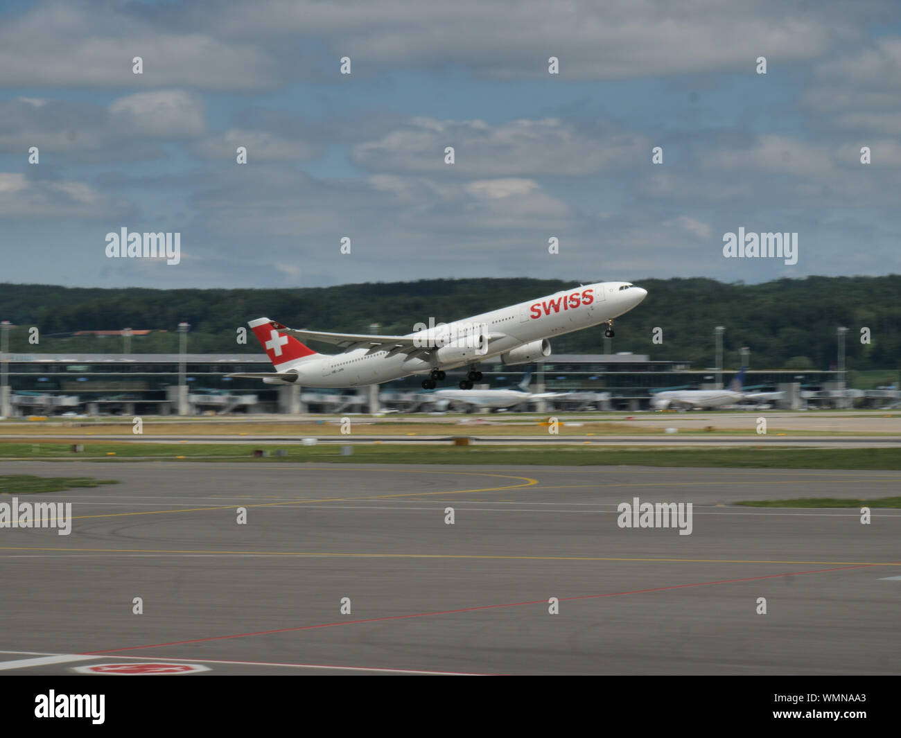 Swiss international Airlines airplane rotation out of Zurich airport ...