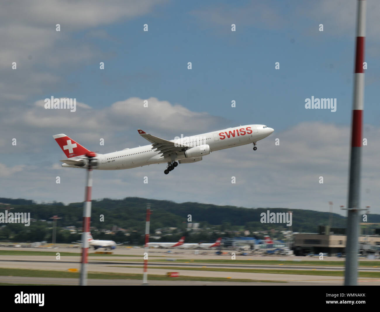 Swiss international Airlines airplane rotation out of Zurich airport ...