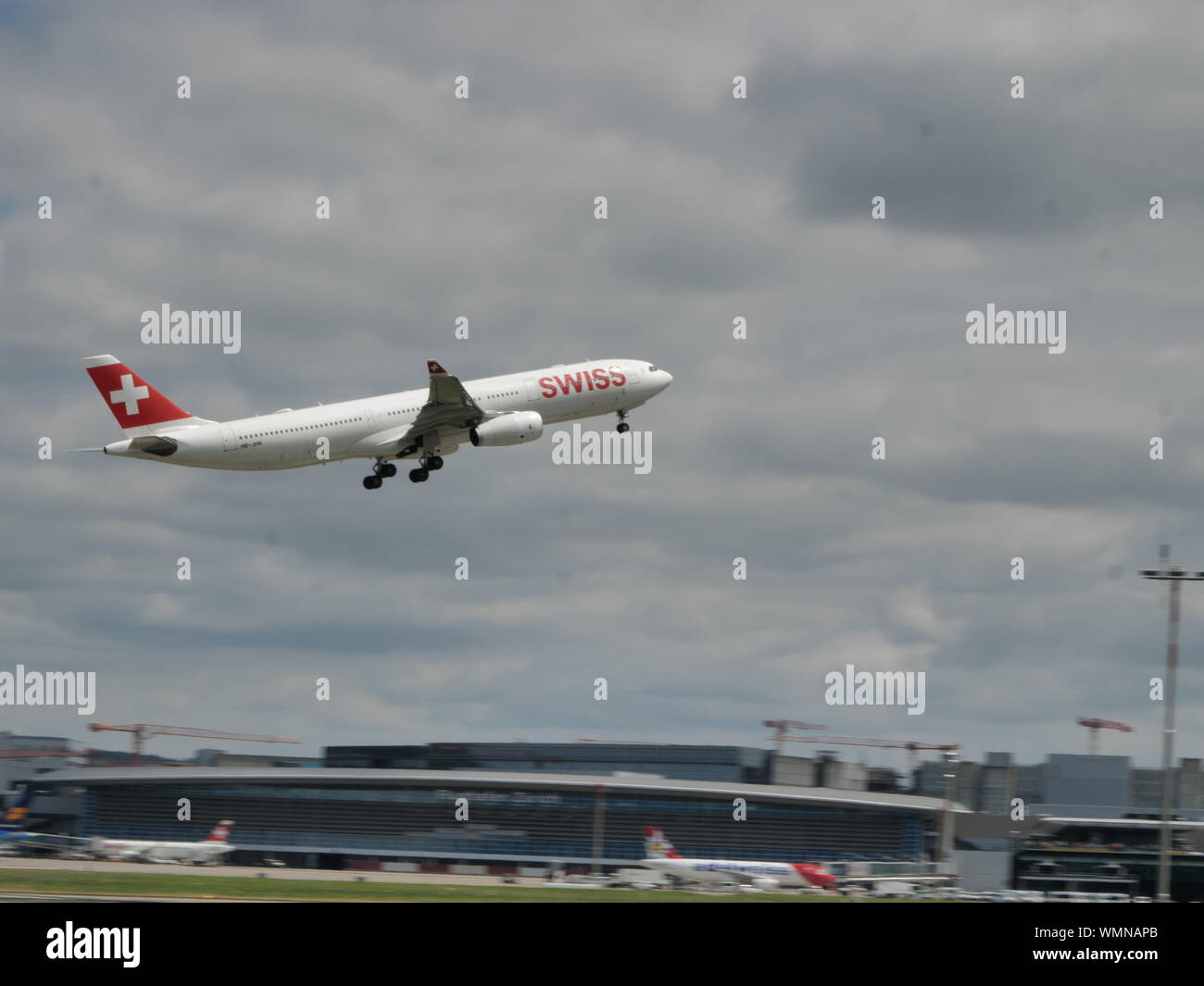 Swiss international Airlines airplane rotation out of Zurich airport ...