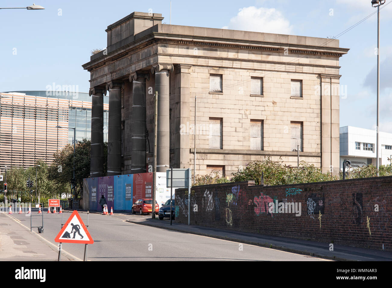 view of the old Curzon st Station being re-developed for HS2 with Millenium Point in background to left Stock Photo
