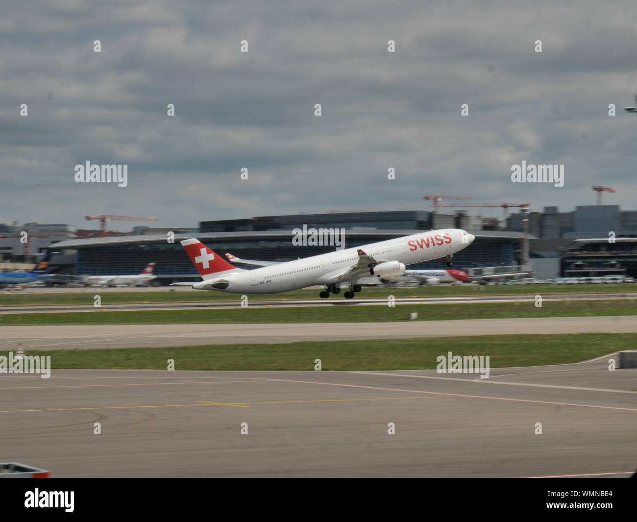 Swiss international Airlines airplane rotation out of Zurich airport ...