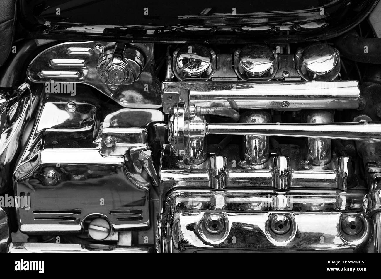 motor engine detail of engine block and metal parts of motorcycle Stock