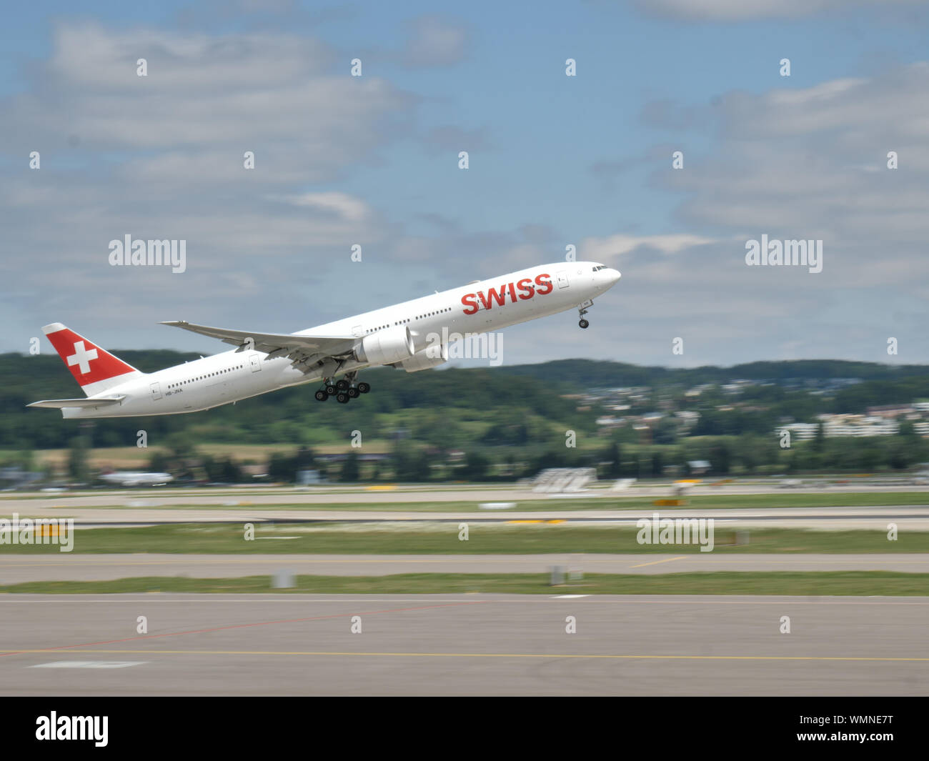 Swiss international Airlines airplane rotation out of Zurich airport ...