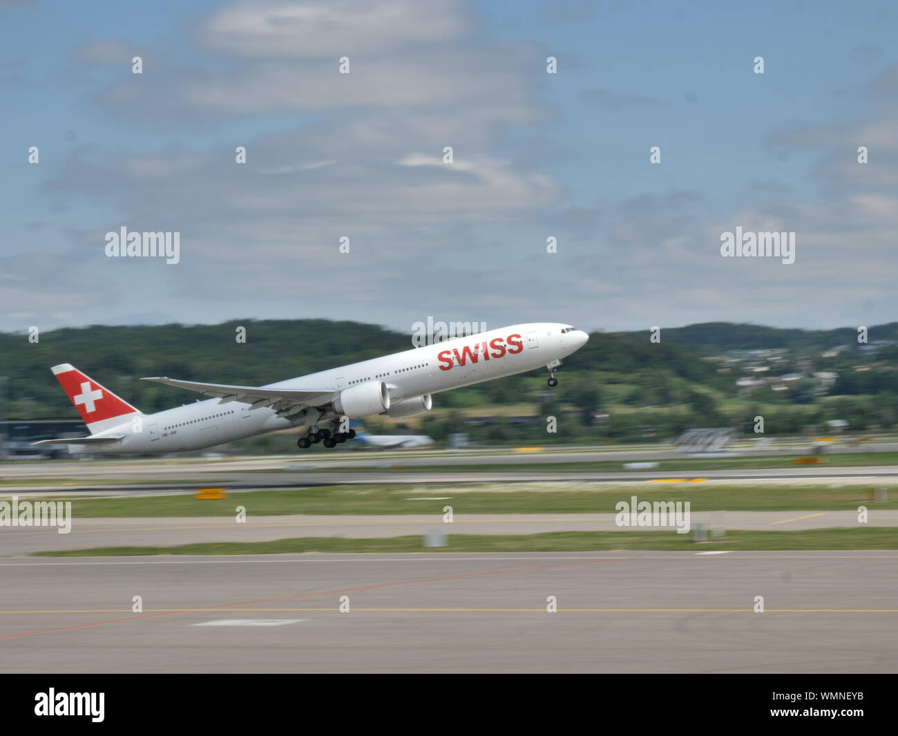 Swiss international Airlines airplane rotation out of Zurich airport ...
