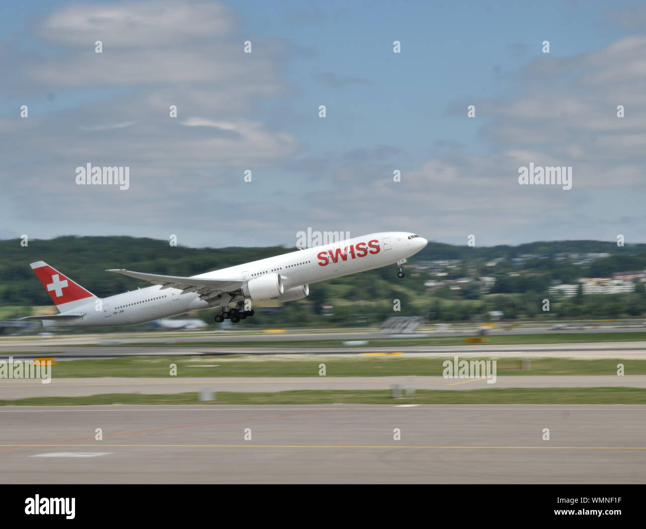 Swiss international Airlines airplane rotation out of Zurich airport ...