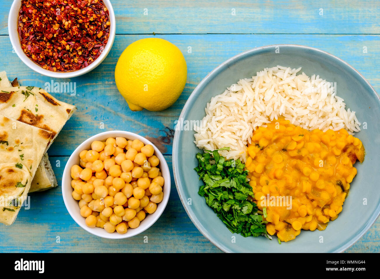 Indian Style Healthy Vegetarian Lentil Curry With Basmati Rice