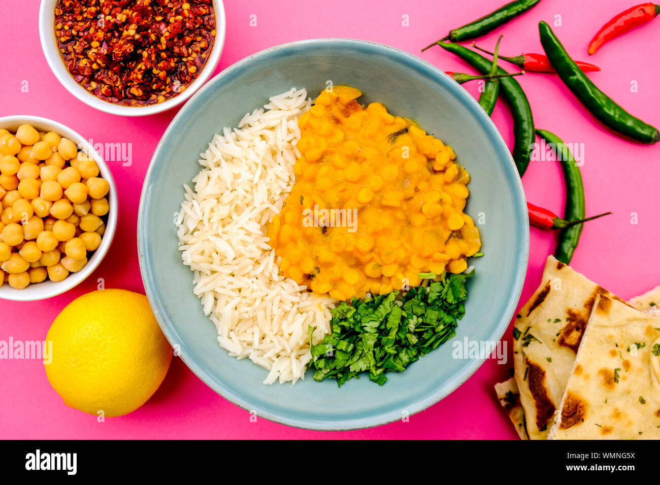 Indian Style Healthy Vegetarian Lentil Curry With Basmati Rice