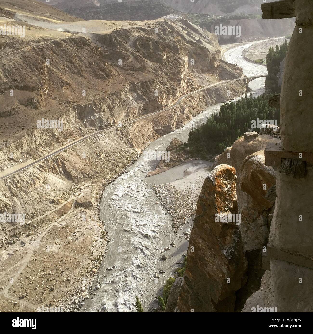 High Angle View Of Hunza Valley Amidst Rock Formation Stock Photo
