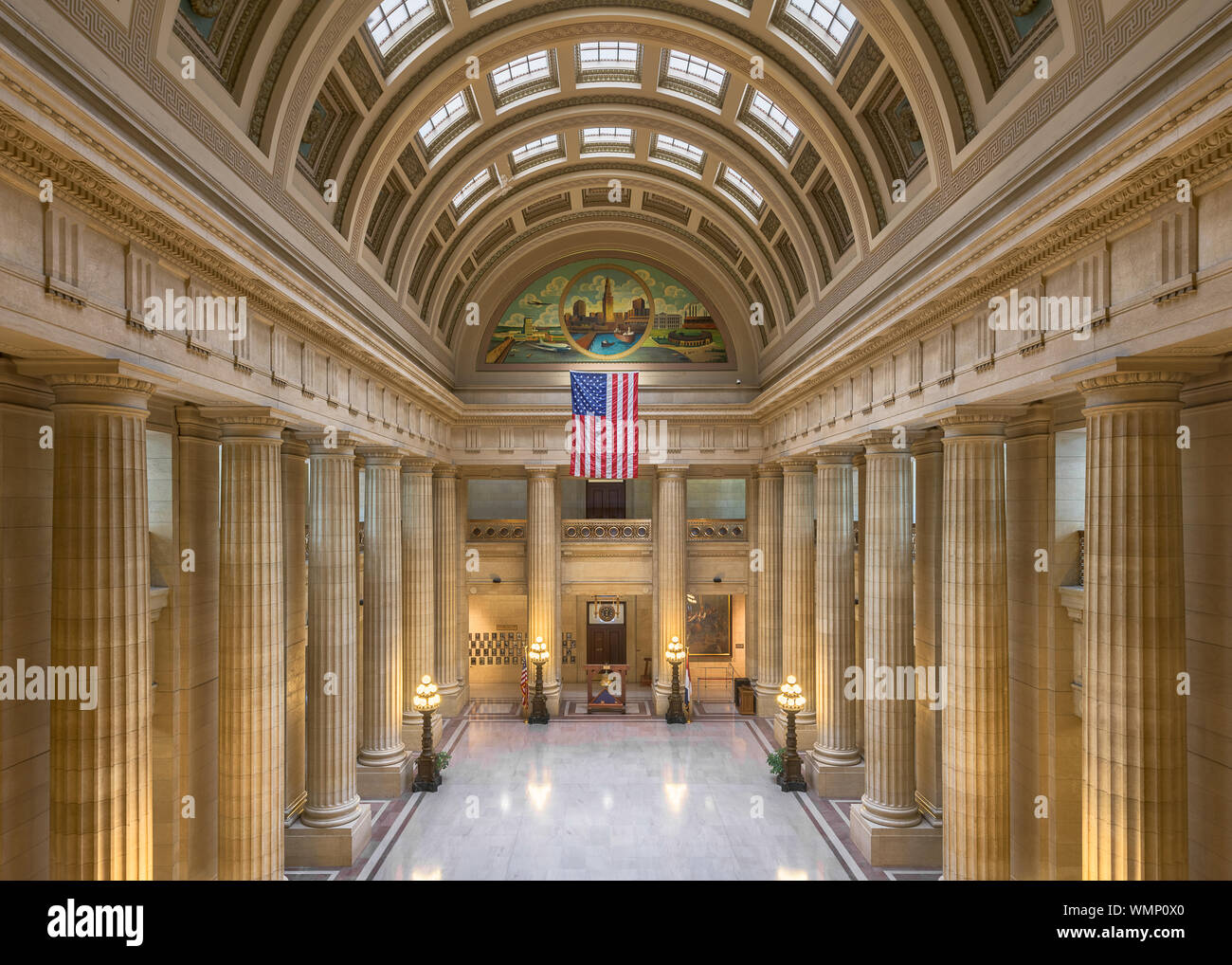 Empty lobby inside of the historic City Hall on Lakeside Avenue in