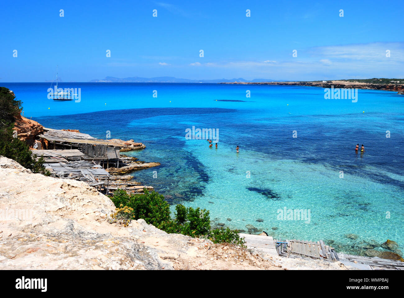Scenic View Of Blue Sea Against Sky At Formentera Island Stock Photo