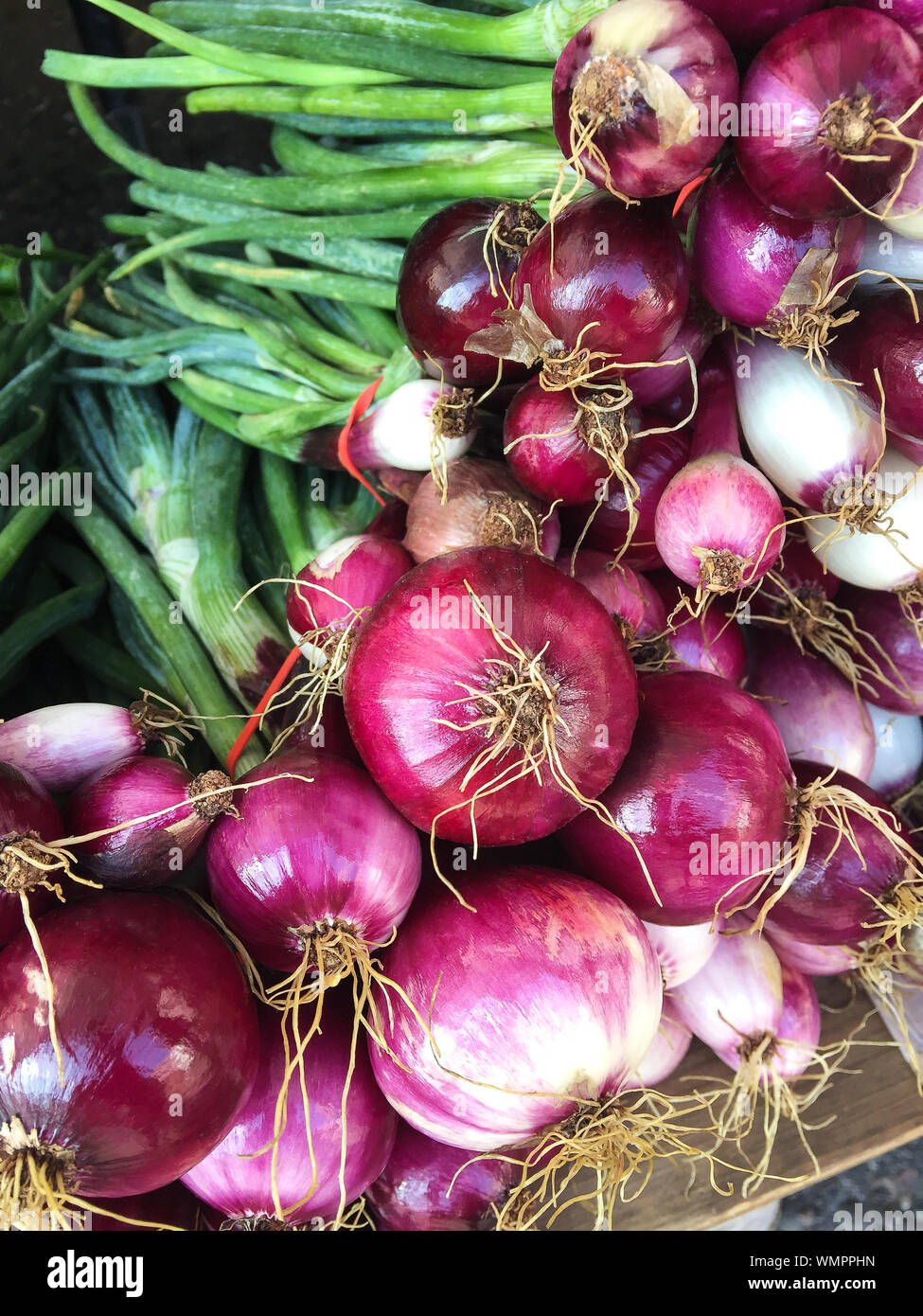 Close-up Of Scallions For Sale At Market Stock Photo