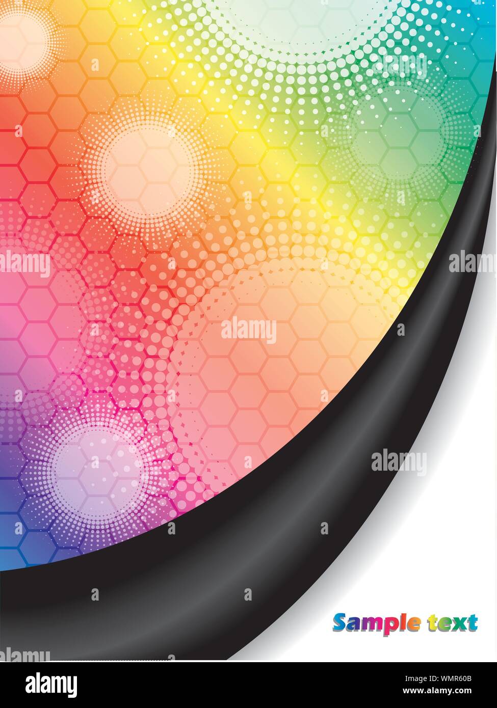 Halftone dots on rainbow backdrop Stock Vector