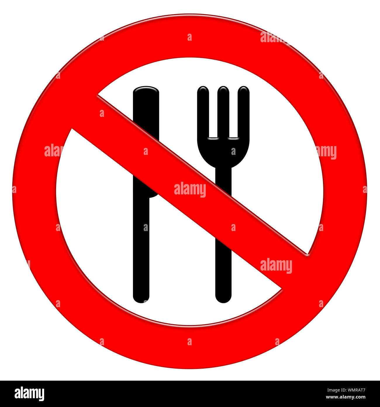 Prohibition symbol with knife and fork illustration icon Stock Photo