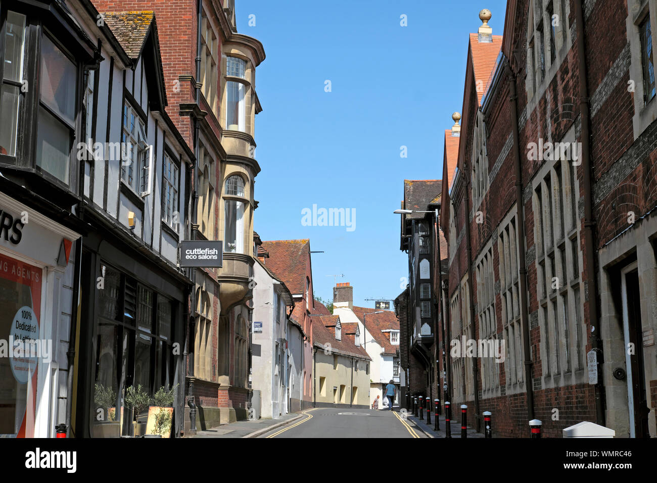 View of historic buildings along Fisher Street near the Lewes Assembly Rooms in the Sussex town of Lewes, England UK  KATHY DEWITT Stock Photo