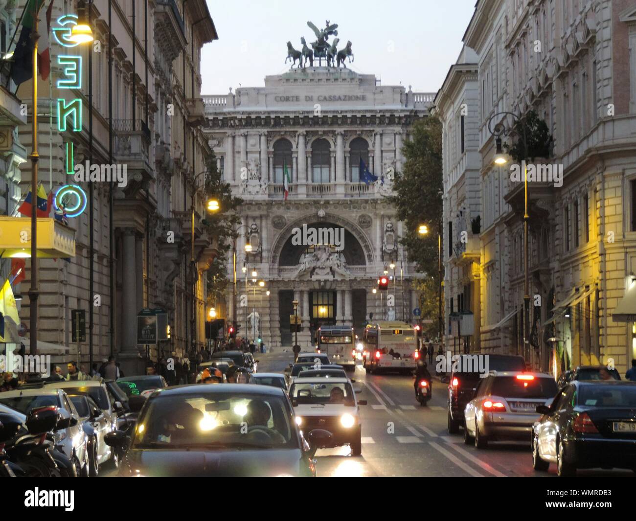 City Street In Front Of Supreme Court Of Cassation At Dusk Stock Photo