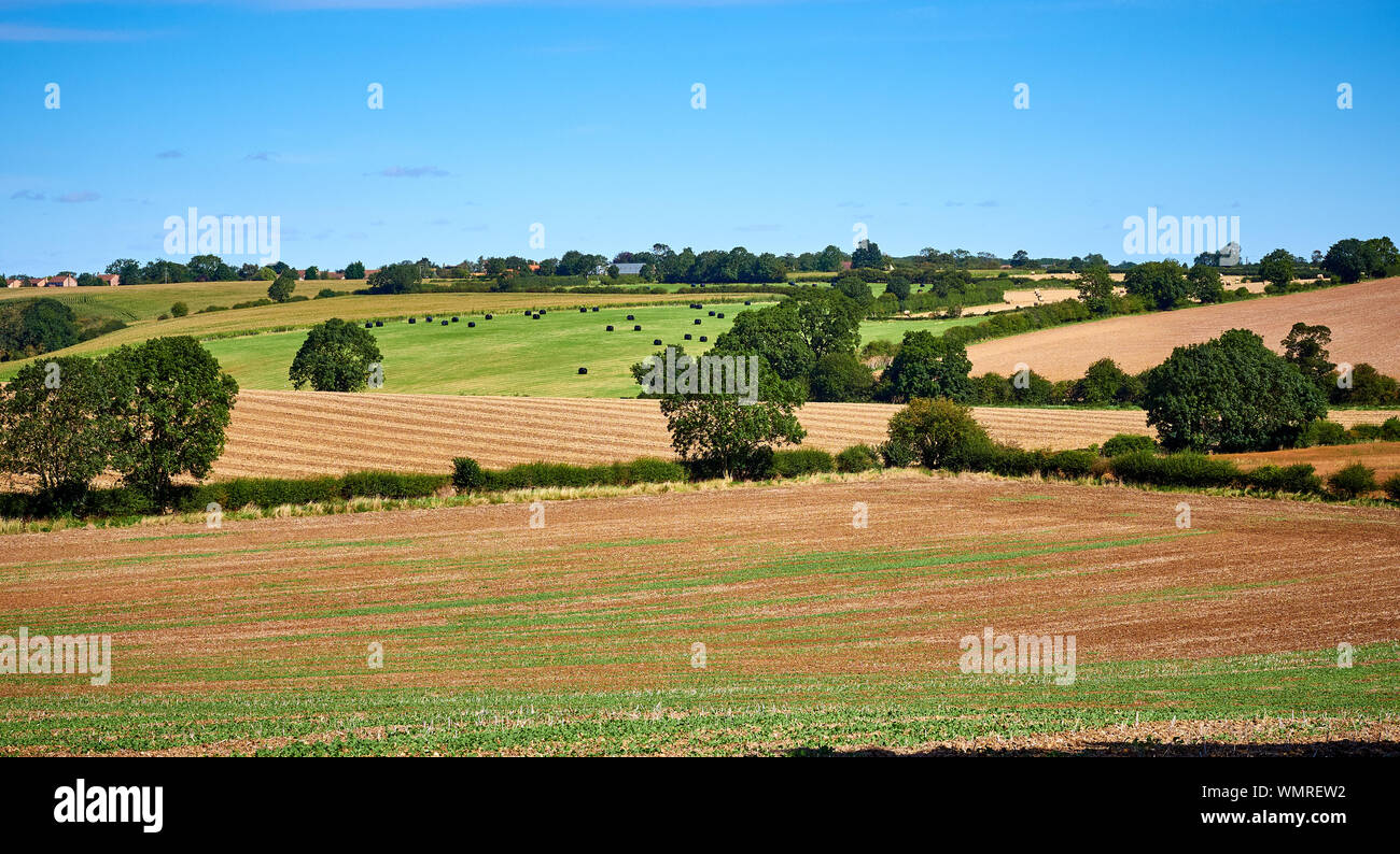 The Lincolnshire countryside landscape as seen across arable farmland from Swayfield looking towards Corby Glen Stock Photo