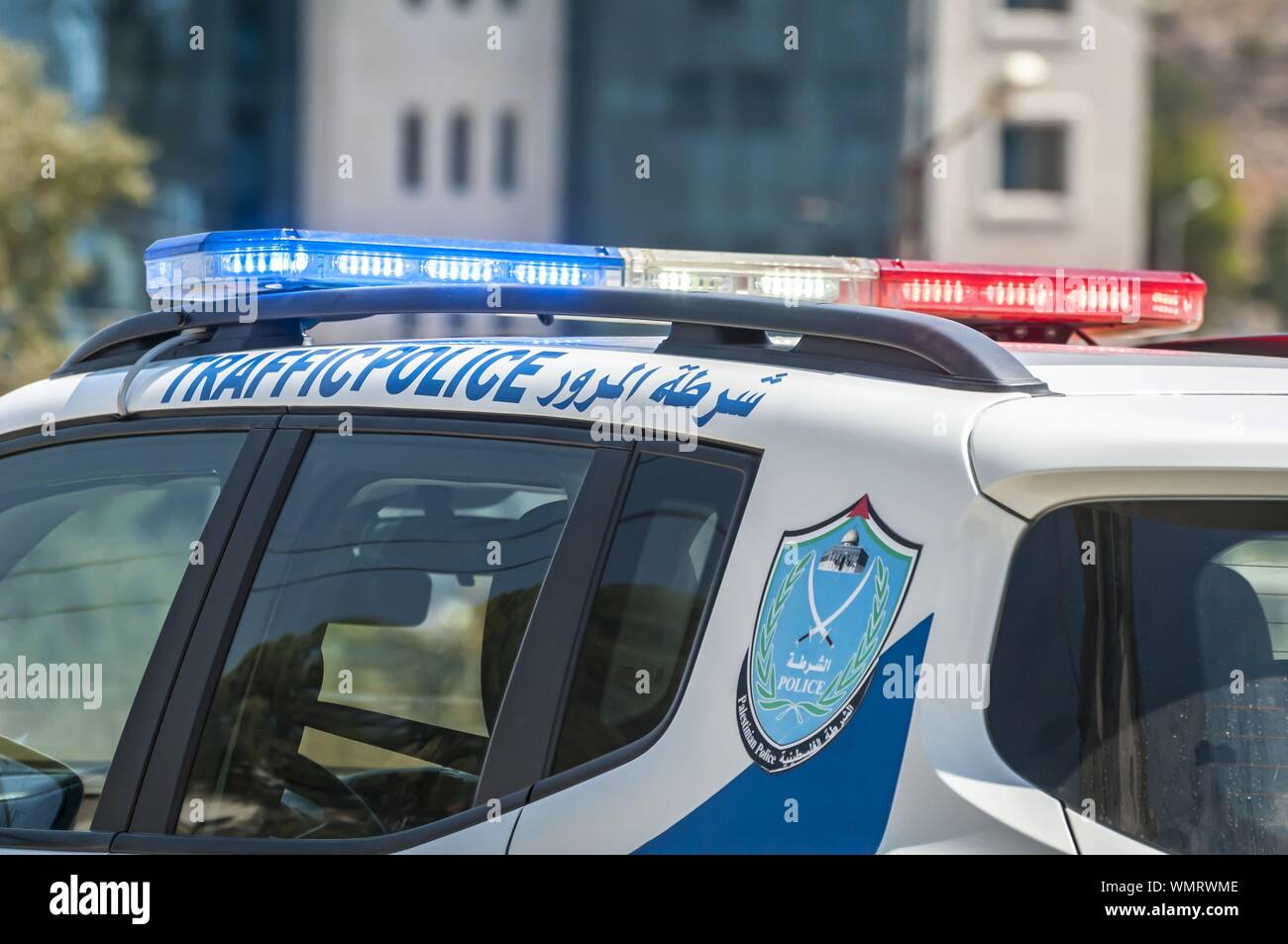 RAMALLAH, PALESTINE. August 31, 2019. Palestinian traffic police car in