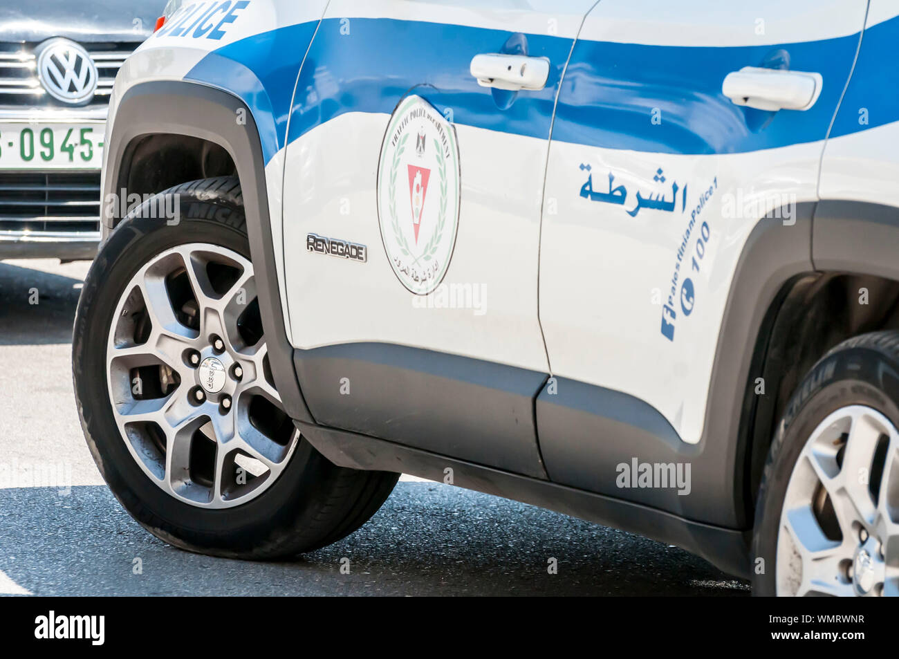 RAMALLAH, PALESTINE. August 31, 2019. Palestinian traffic police car in