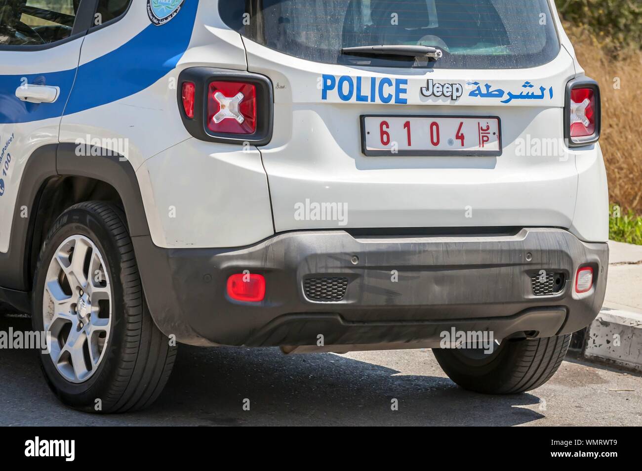 RAMALLAH, PALESTINE. August 31, 2019. Palestinian traffic police car in