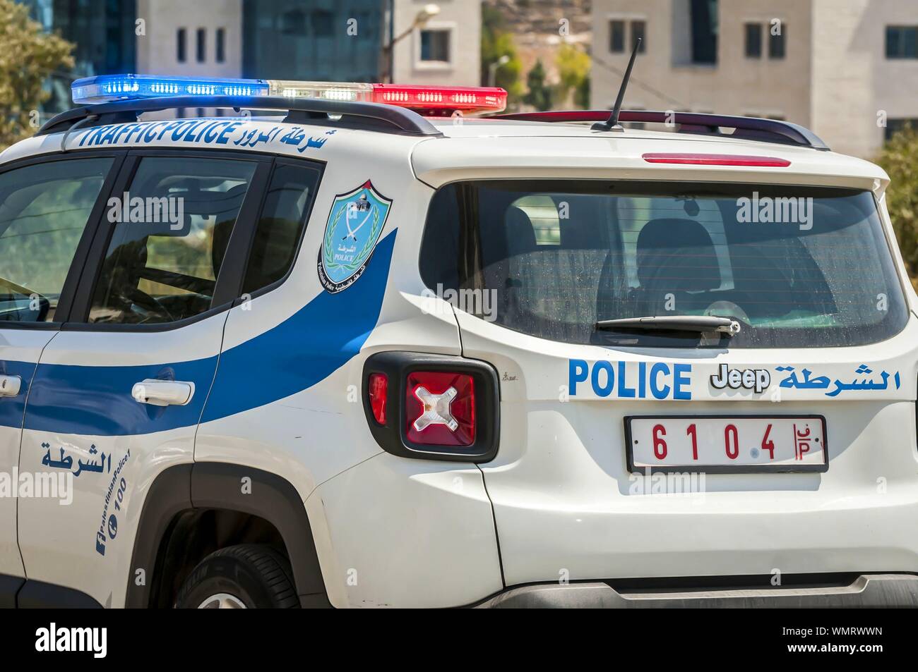 RAMALLAH, PALESTINE. August 31, 2019. Palestinian traffic police car in