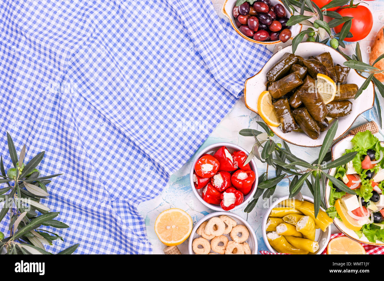 Turkish cabbage rolls and various snacks of national cuisine. Rice in ...