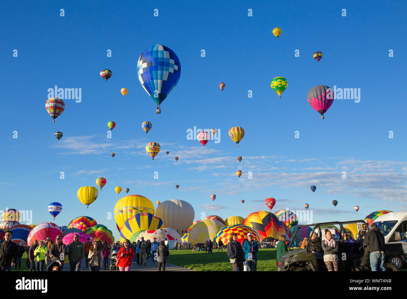 Albuquerque, New Mexico - October 1, 2016: Photo was taken during early morning when hundreds of balloons ascending shortly after dawn. Stock Photo