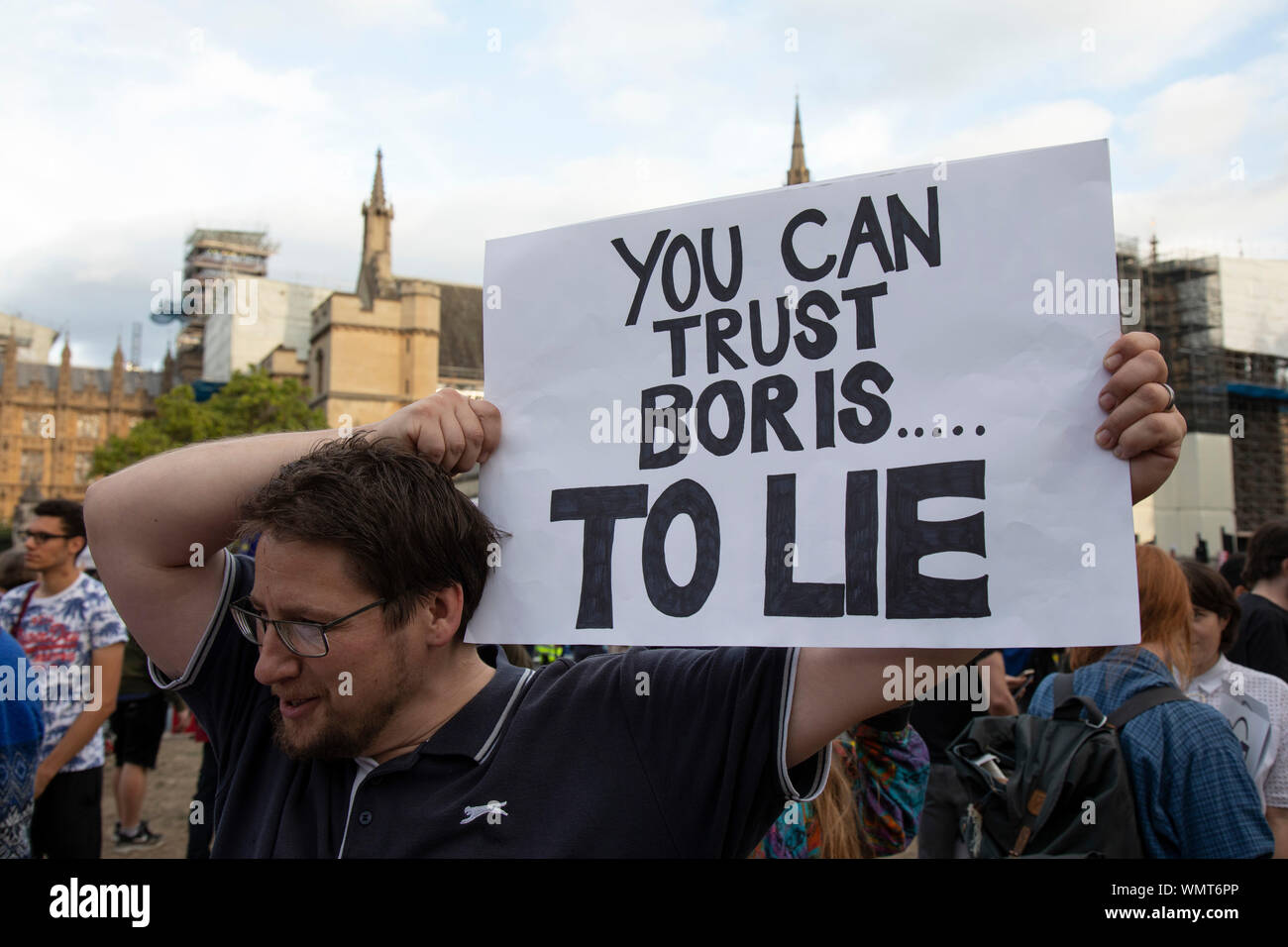 Anti Brexit protesters with messages against Boris Johnson and the ...
