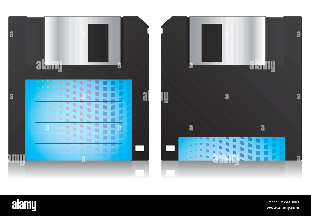 Blue labelled diskette front and back design Stock Vector