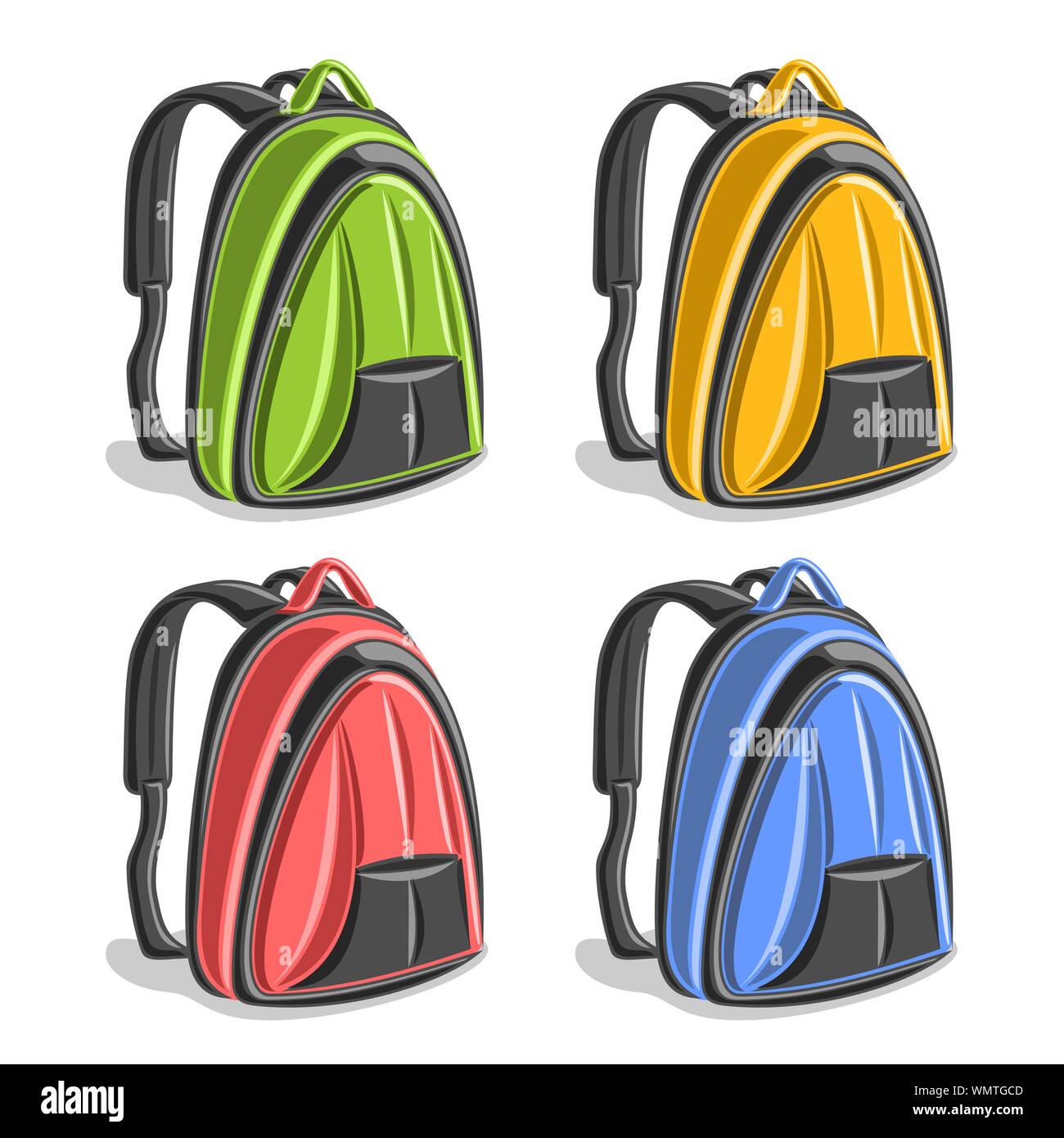 Vector set of colorful hiking Backpacks isolated on white. Stock Vector