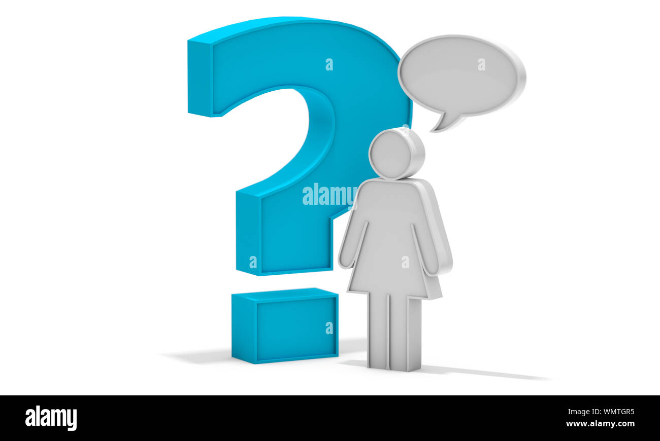 Concept of feminism and equality between men and women. Questions and doubts of women.3d illustration.Question mark.Man and woman symbol or icon Stock Photo