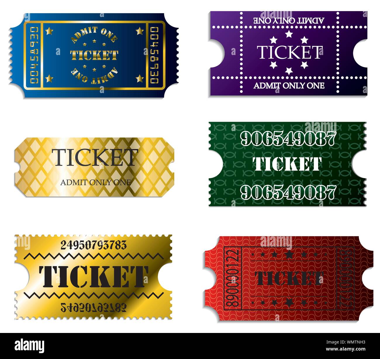 Various ticket set of six Stock Vector