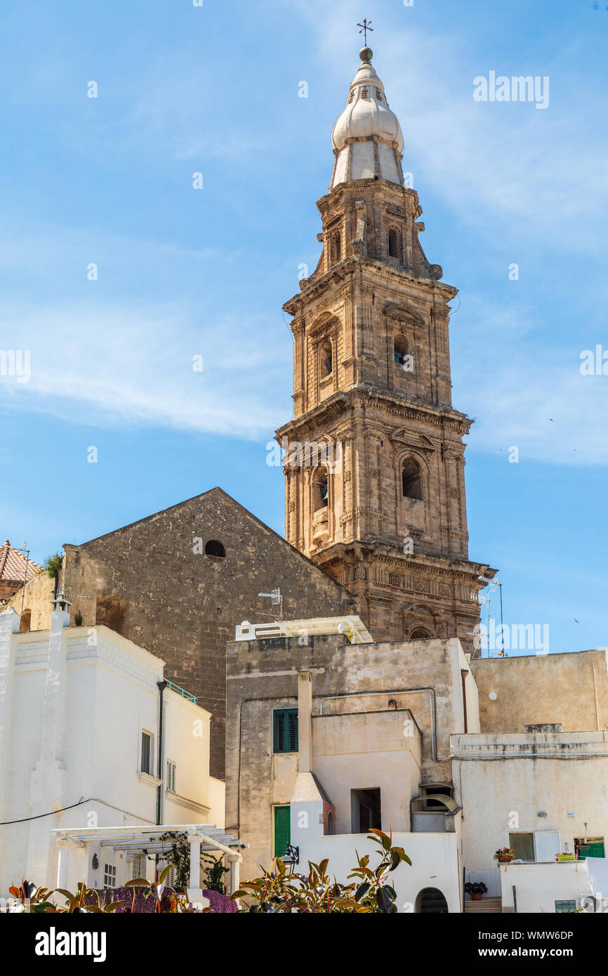 Italy, Apulia, Metropolitan City of Bari, Monopoli. Steeple of the Basilica Madonna Della Madia. Stock Photo