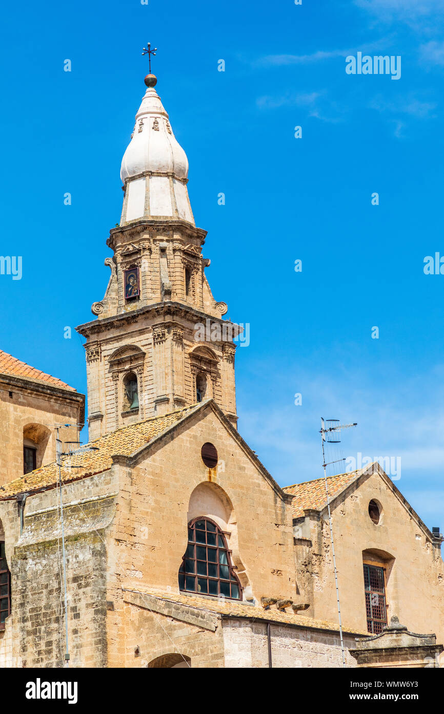 Italy, Apulia, Metropolitan City of Bari, Monopoli. Steeple of the Basilica Madonna Della Madia. Stock Photo