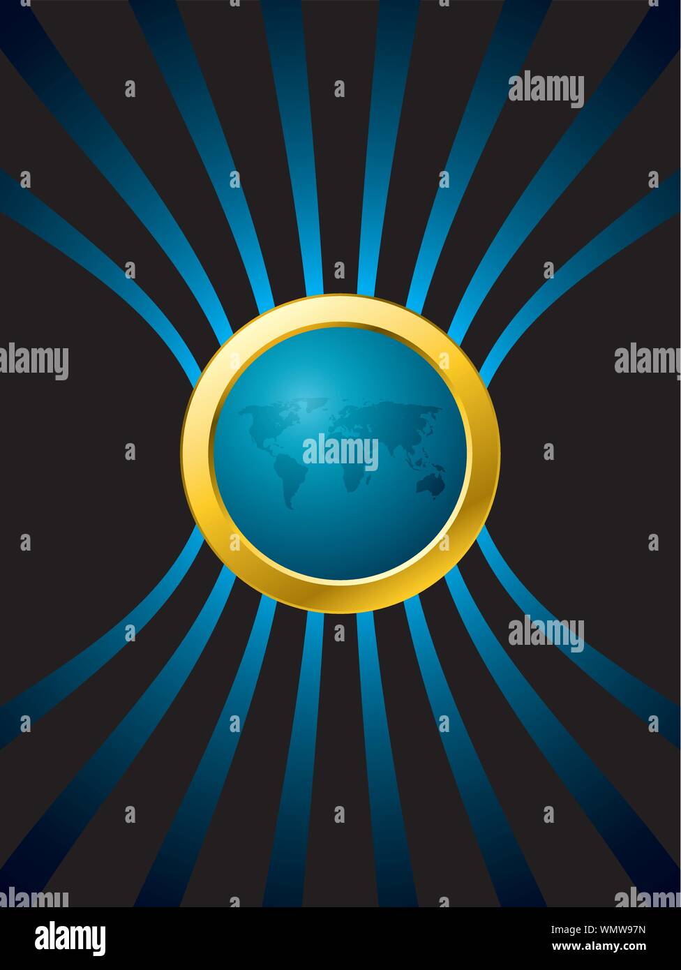 Map lines text hi res stock photography - Golden Butten With Map On Blue Lines WMW97N