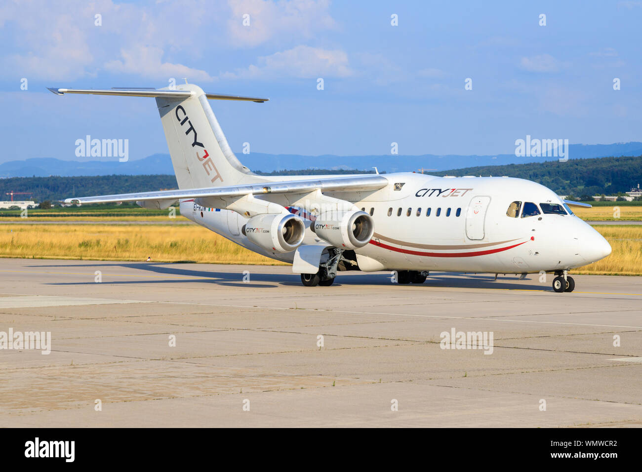 Stuttgart/Germany August 22, 2019: Avro RJ85-E2371at Stuttgart Airport. Stock Photo