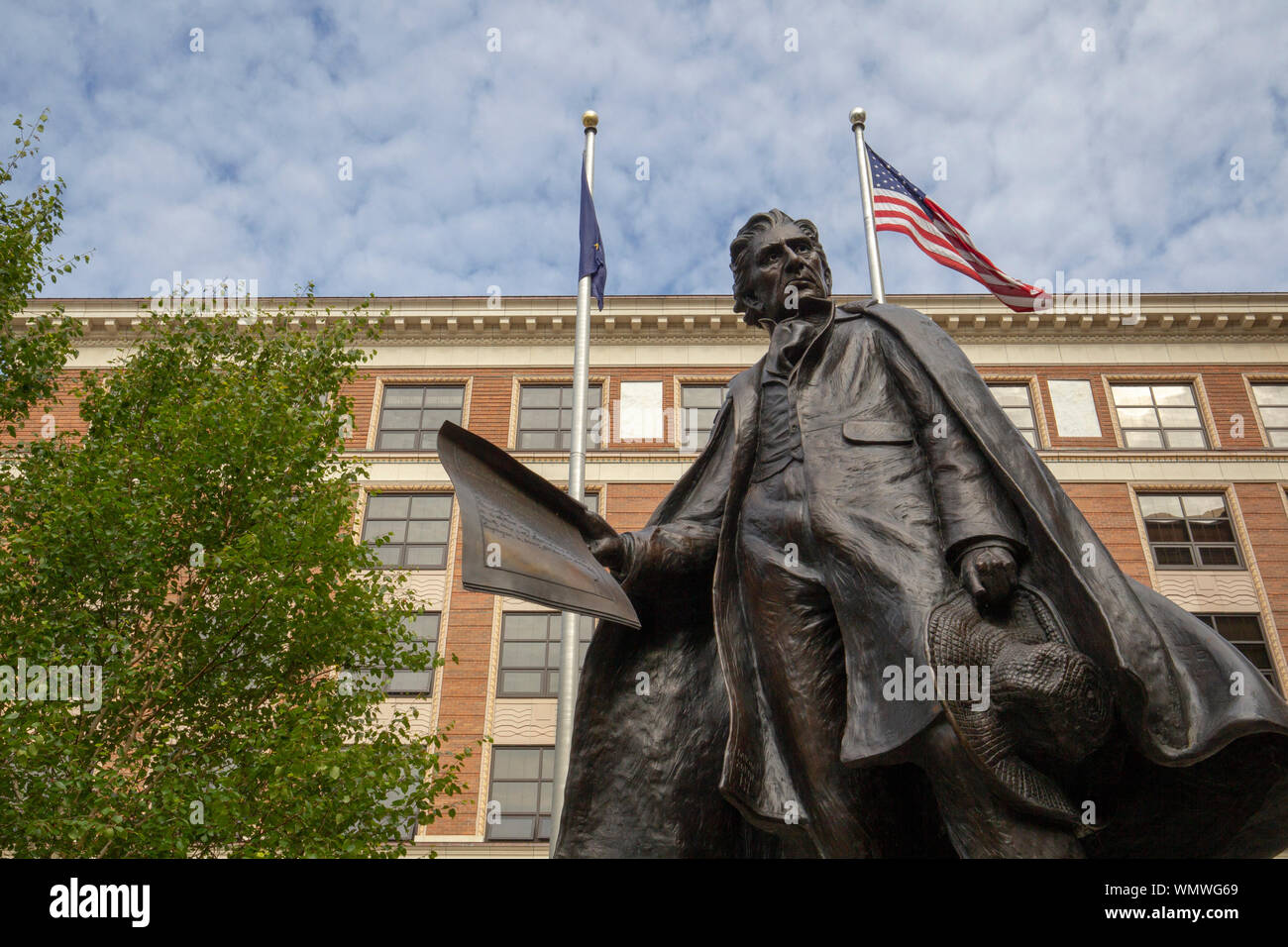 Alaska State Capital building in Juneau Alaska with a statue of William Henry Seward. Stock Photo