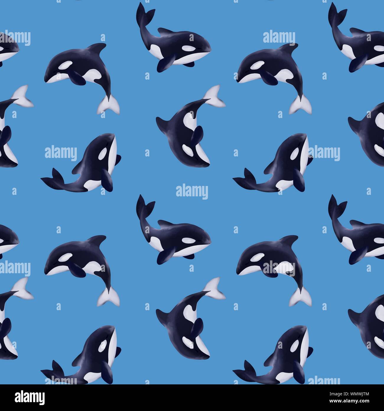 Seamless pattern with cartoon orcas Stock Photo - Alamy
