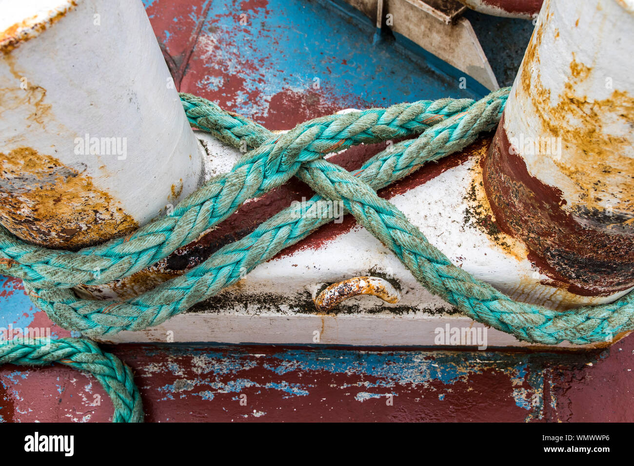 Gozo, neighbouring island of Malta, ropes, mooring ropes, mooring ropes to a ship Stock Photo