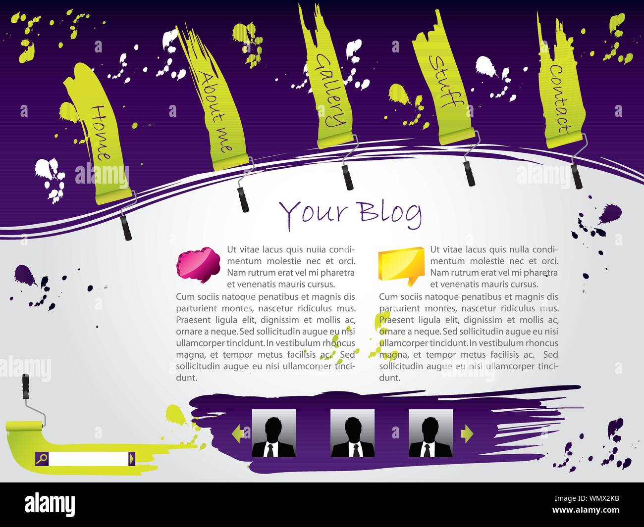 Cool roller painted website template design Stock Vector