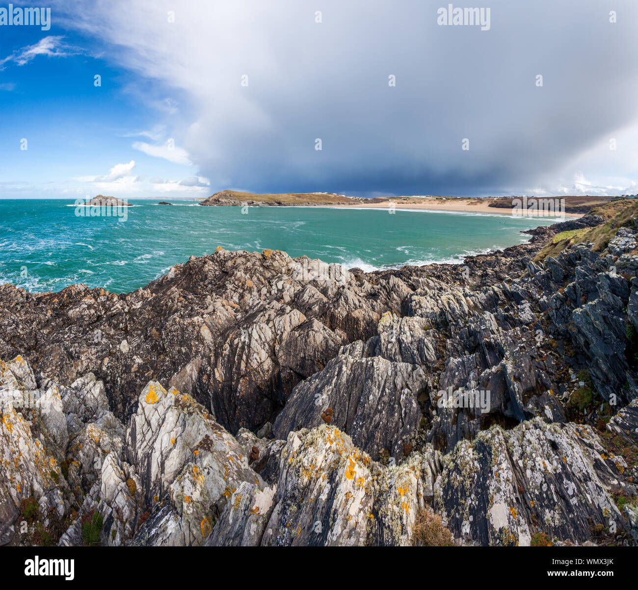 Overlooking the Crantock Beach from West Pentire near Newquay Cornwall England UK Europe Stock Photo