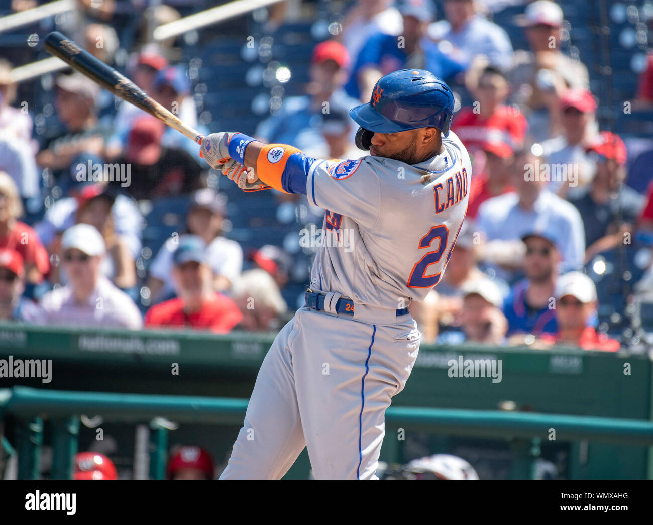 Washington, United States Of America. 30th Mar, 2019. New York Mets second  baseman Robinson Cano (24) in the dugout prior to the game against the  Washington Nationals at Nationals Park in Washington