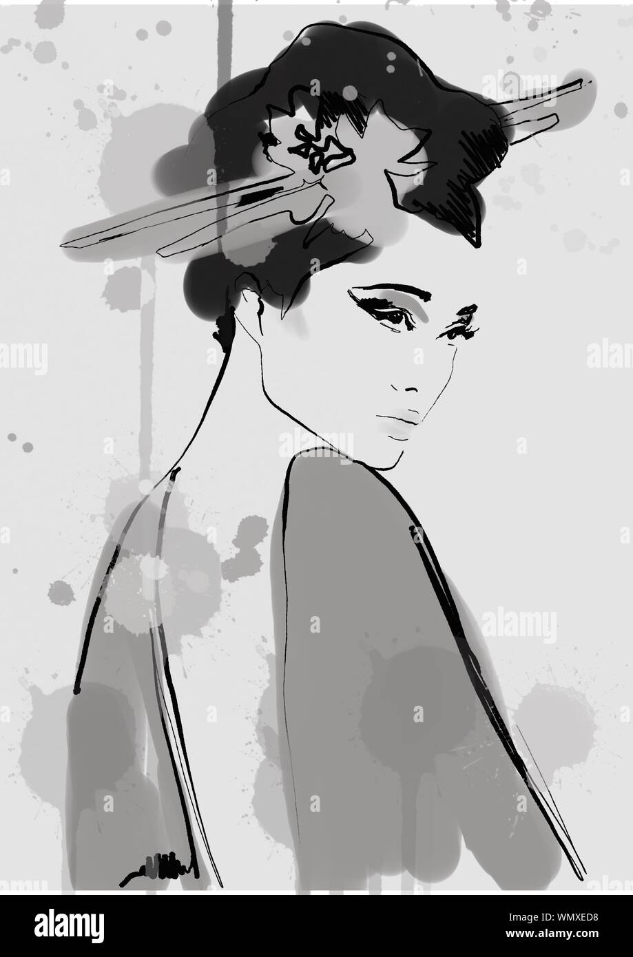 Fashion painting black and white Stock Photo - Alamy