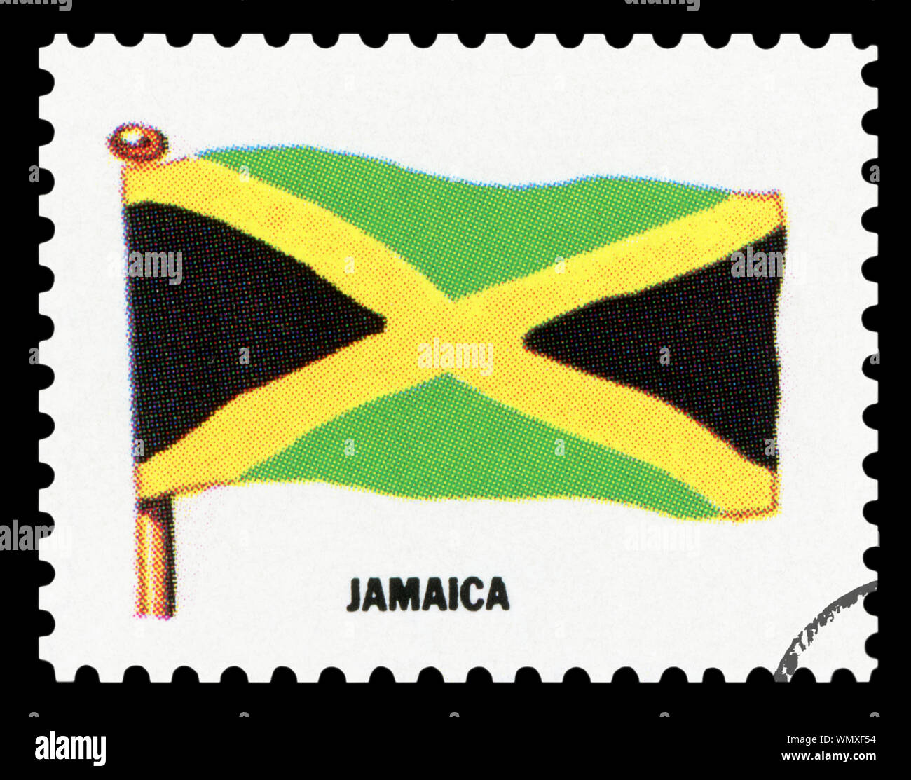 JAMAICA FLAG - Postage Stamp isolated on black background. Stock Photo