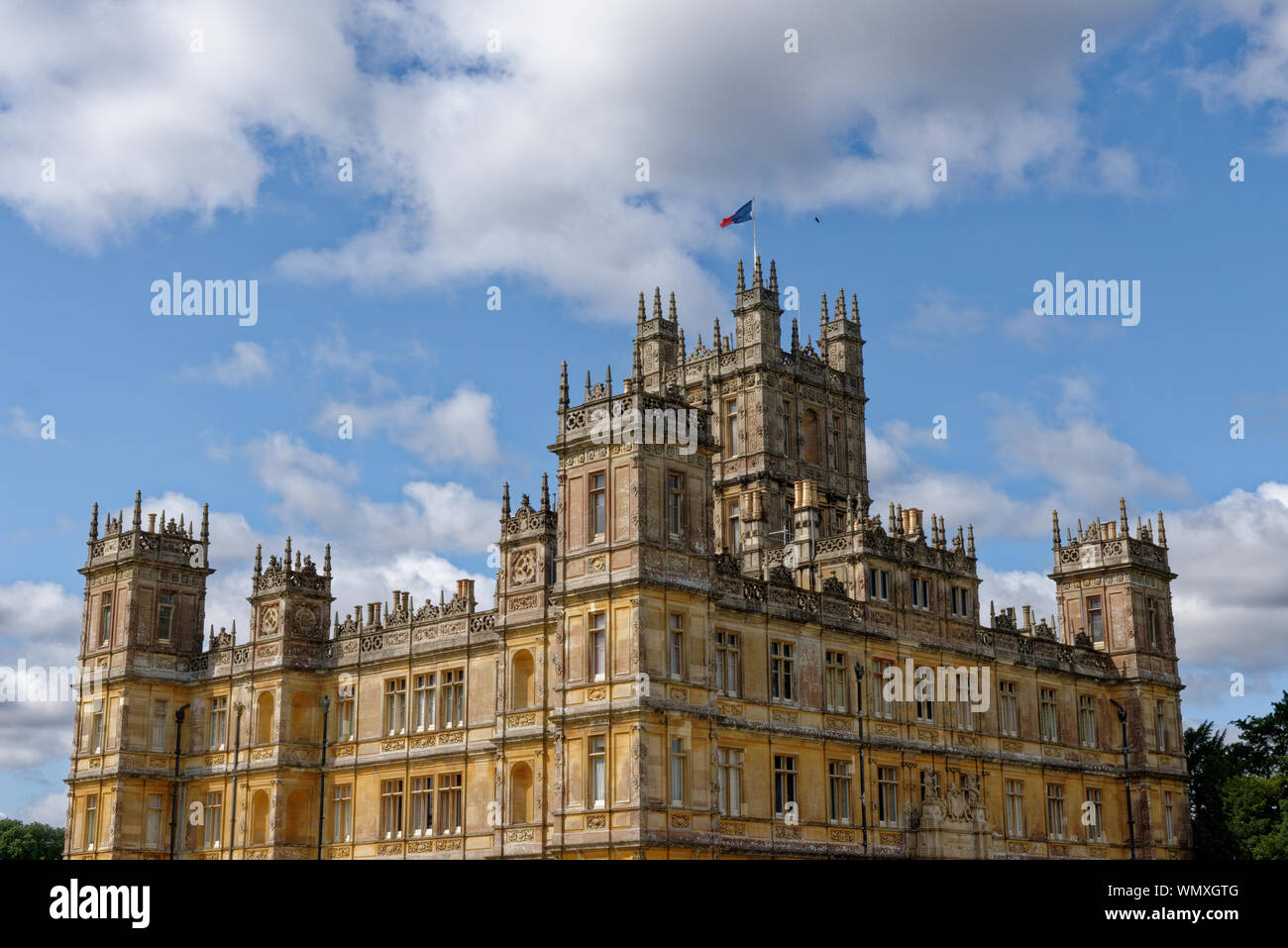 Highclere Castle, home of the Earl and Countess of Carnarvon, and film location of the TV series Downton Abbey, in Berkshire, United Kingdom. Stock Photo